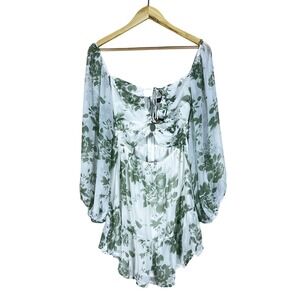 NWT Sundae Muse Floral Cutout Romper Green White Boho Fairycore Size 6